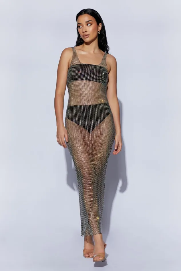 Women Meshki Dresses Delara Diamante Mesh Maxi Dress 8211 Black Women Meshki Dresses Delara Diamante Mesh Maxi Dress 8211 Black