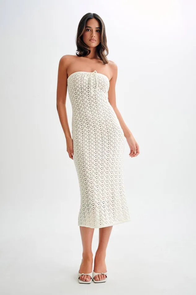 Women Meshki Dresses Delia Strapless Knit Midi Dress 8211 Ivory