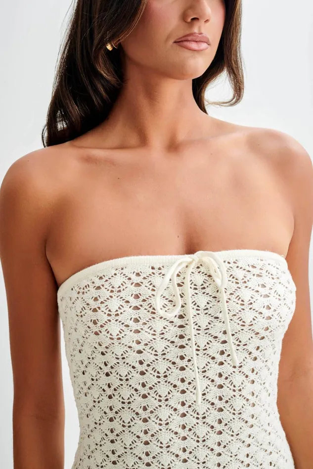Women Meshki Dresses Delia Strapless Knit Midi Dress 8211 Ivory