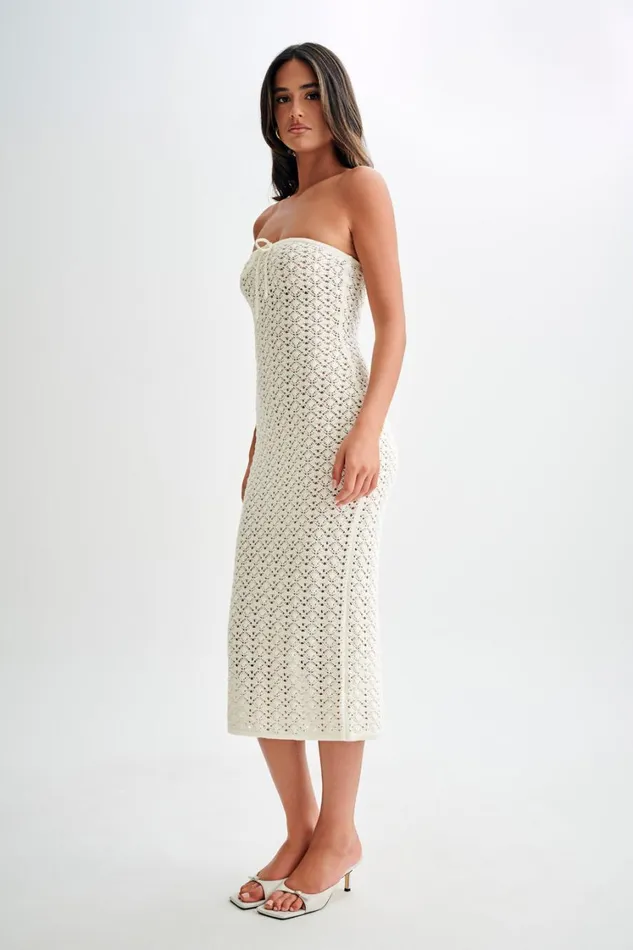 Women Meshki Dresses Delia Strapless Knit Midi Dress 8211 Ivory