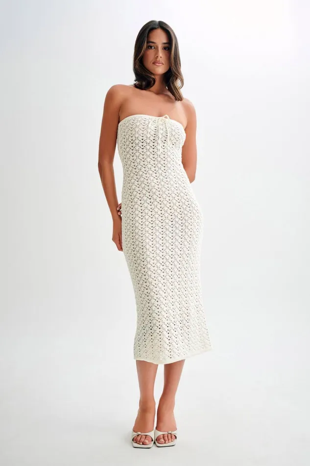Women Meshki Dresses Delia Strapless Knit Midi Dress 8211 Ivory