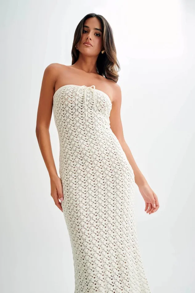 Women Meshki Dresses Delia Strapless Knit Midi Dress 8211 Ivory