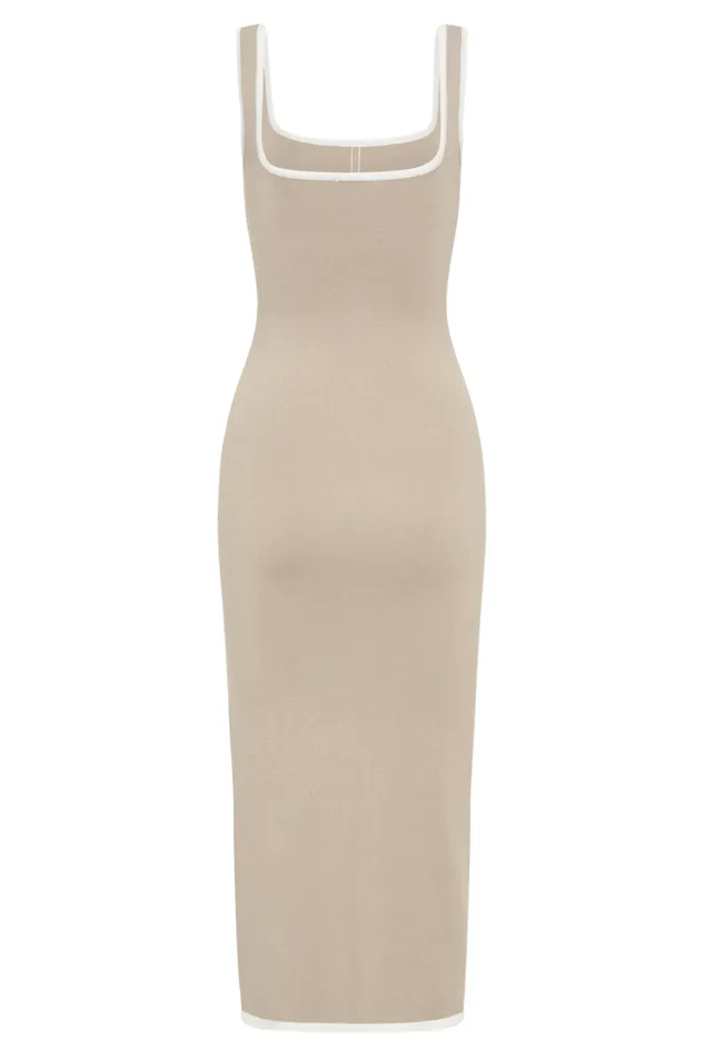 Women Meshki Dresses Eimear Contrast Knit Midi Dress 8211 Taupe and Ivory