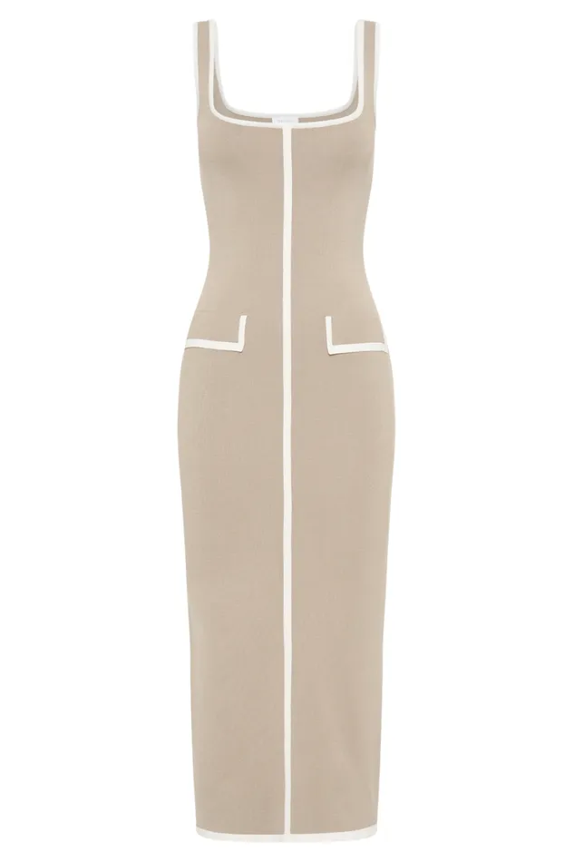 Women Meshki Dresses Eimear Contrast Knit Midi Dress 8211 Taupe and Ivory