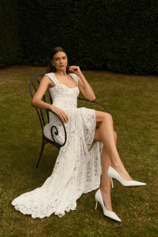 Women Meshki Dresses Elda Lace Plisse Maxi Dress 8211 Ivory