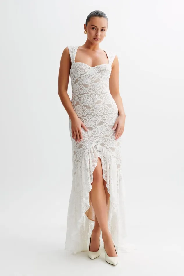 Women Meshki Dresses Elda Lace Plisse Maxi Dress 8211 Ivory
