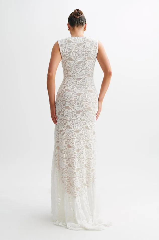 Women Meshki Dresses Elda Lace Plisse Maxi Dress 8211 Ivory