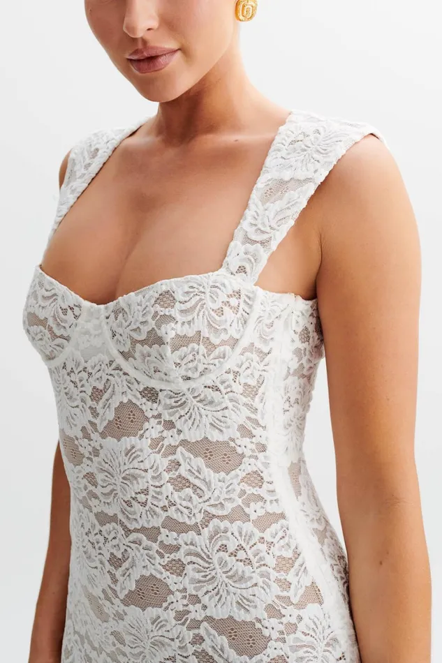 Women Meshki Dresses Elda Lace Plisse Maxi Dress 8211 Ivory