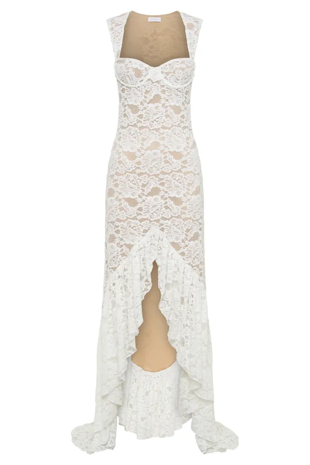 Women Meshki Dresses Elda Lace Plisse Maxi Dress 8211 Ivory