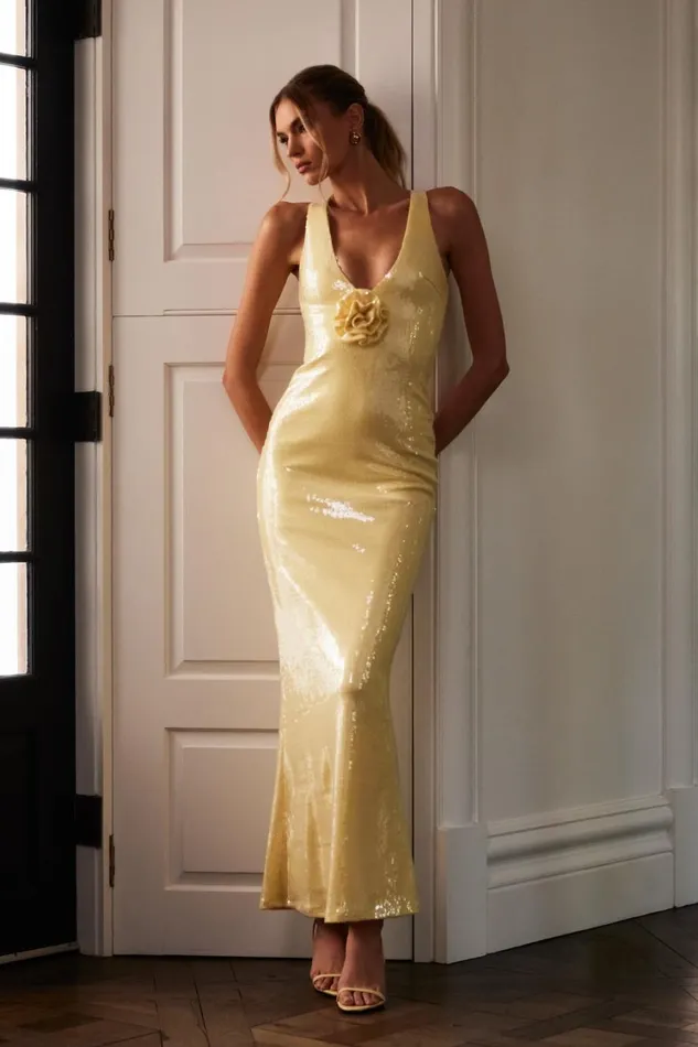Women Meshki Dresses Eliza Rose Sequin Maxi Dress 8211 Lemon