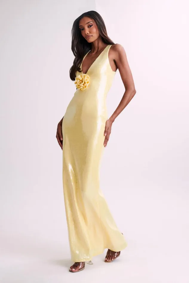 Women Meshki Dresses Eliza Rose Sequin Maxi Dress 8211 Lemon