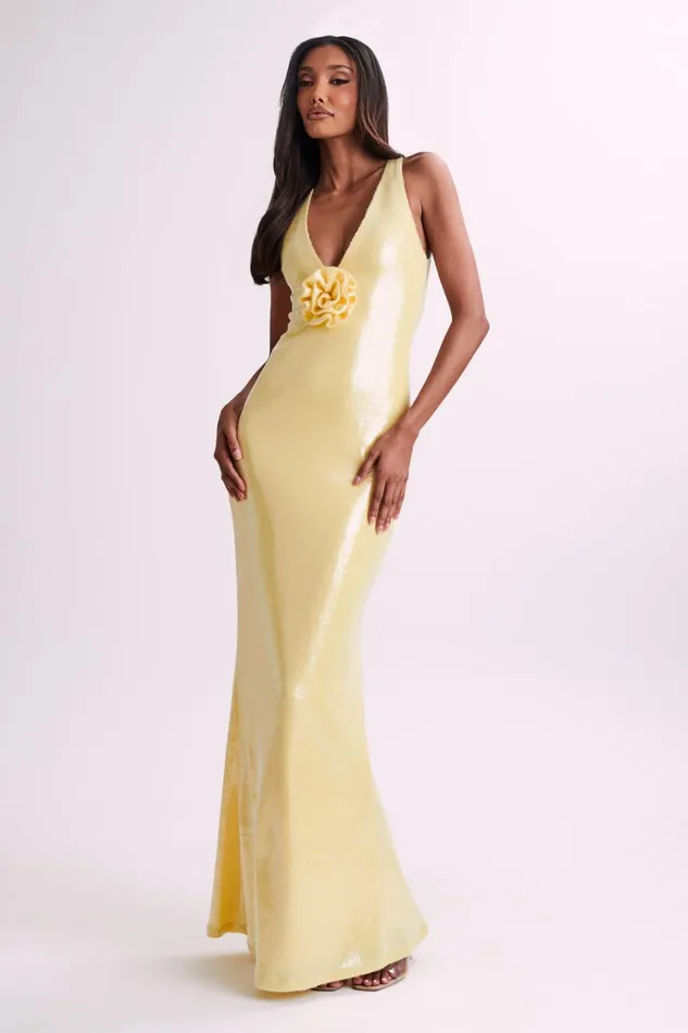 Women Meshki Dresses Eliza Rose Sequin Maxi Dress 8211 Lemon