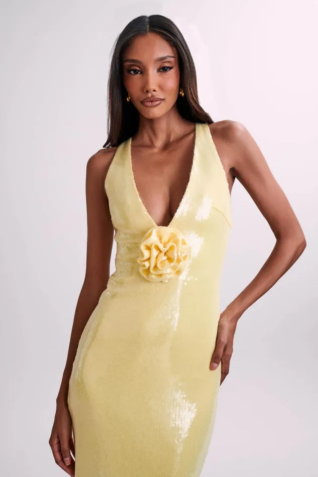 Women Meshki Dresses Eliza Rose Sequin Maxi Dress 8211 Lemon