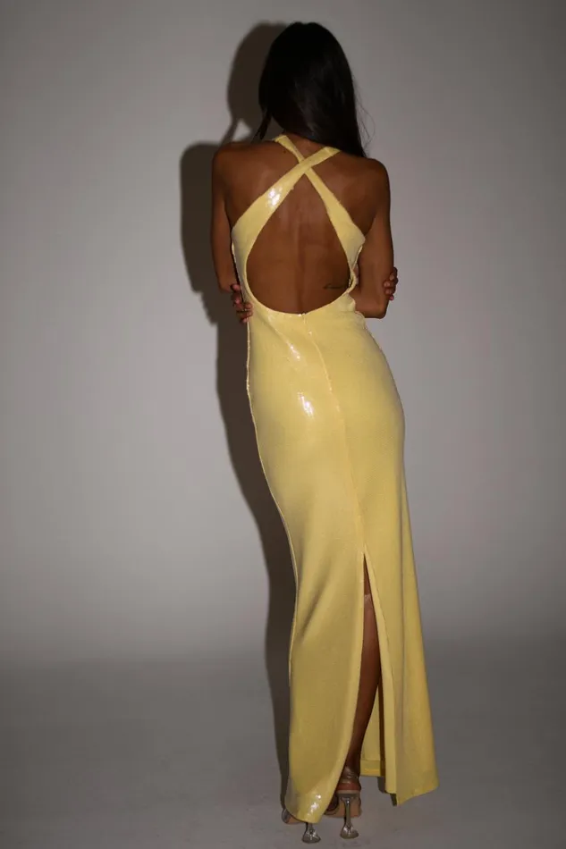 Women Meshki Dresses Eliza Rose Sequin Maxi Dress 8211 Lemon