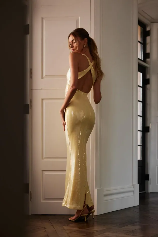 Women Meshki Dresses Eliza Rose Sequin Maxi Dress 8211 Lemon
