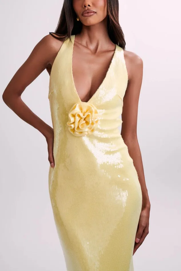 Women Meshki Dresses Eliza Rose Sequin Maxi Dress 8211 Lemon