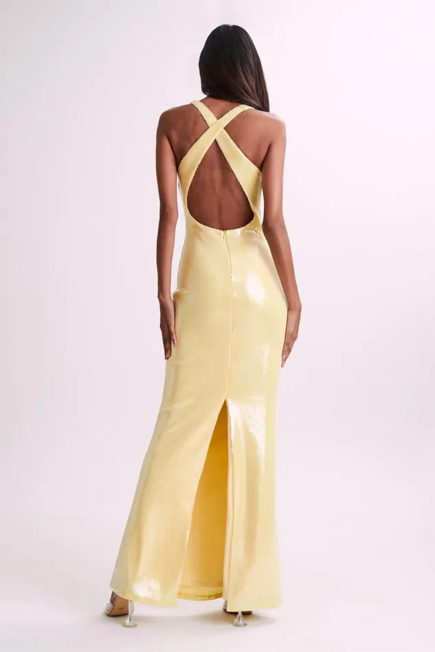 Women Meshki Dresses Eliza Rose Sequin Maxi Dress 8211 Lemon
