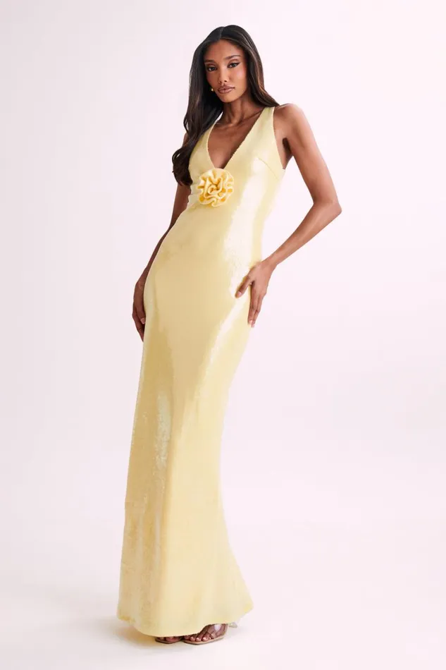 Women Meshki Dresses Eliza Rose Sequin Maxi Dress 8211 Lemon