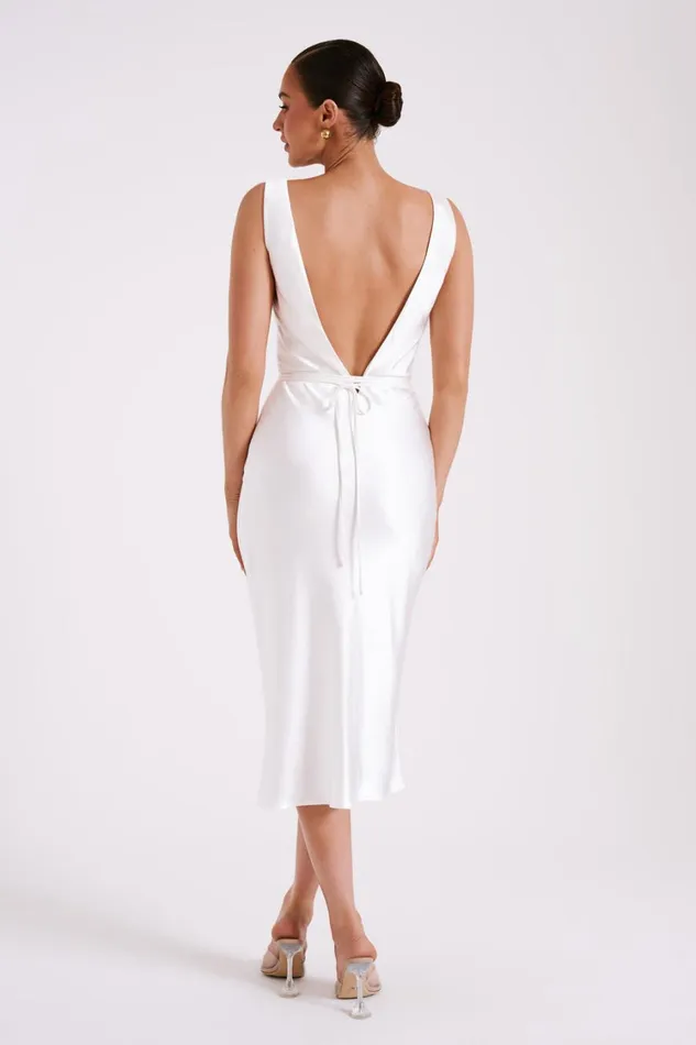 Women Meshki Dresses Elouise Tie Around Satin Midi Dress 8211 Ivory