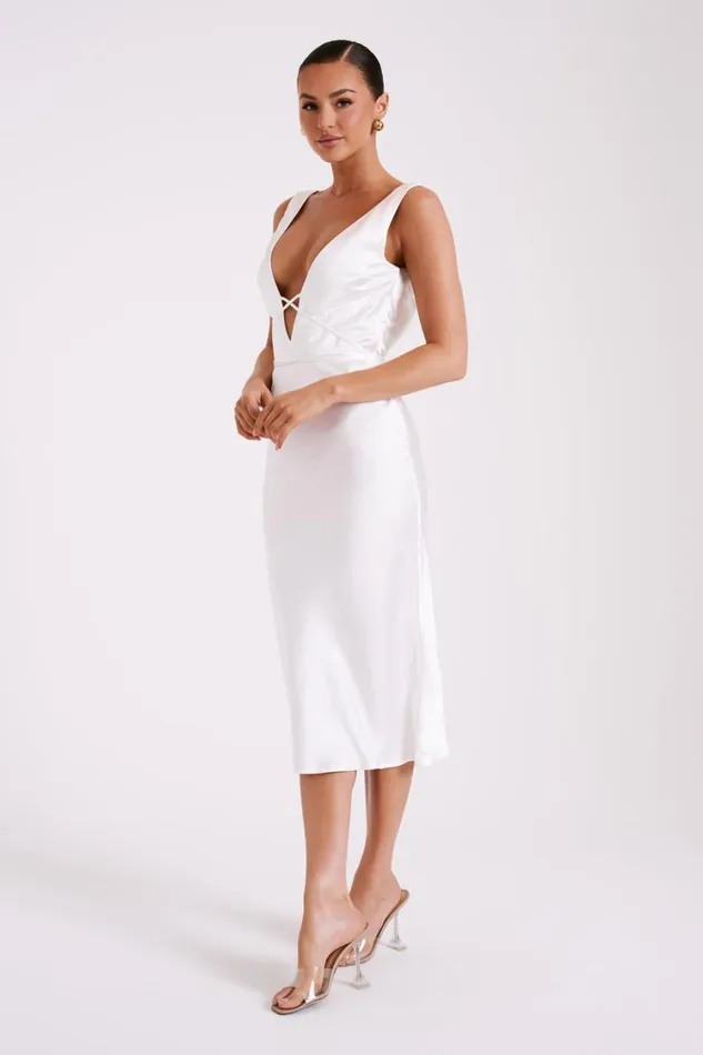 Women Meshki Dresses Elouise Tie Around Satin Midi Dress 8211 Ivory