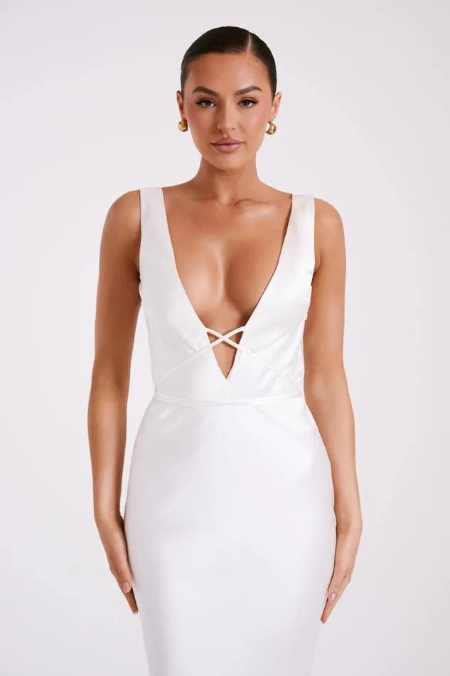 Women Meshki Dresses Elouise Tie Around Satin Midi Dress 8211 Ivory