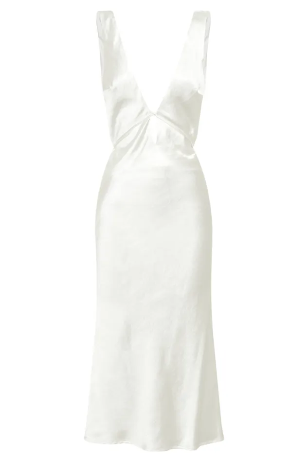 Women Meshki Dresses Elouise Tie Around Satin Midi Dress 8211 Ivory