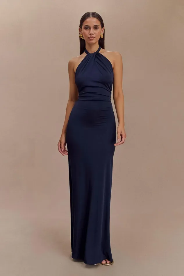 Women Meshki Dresses Elyna Slinky Halter Maxi Dress 8211 Navy