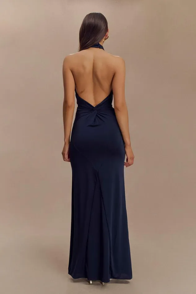Women Meshki Dresses Elyna Slinky Halter Maxi Dress 8211 Navy