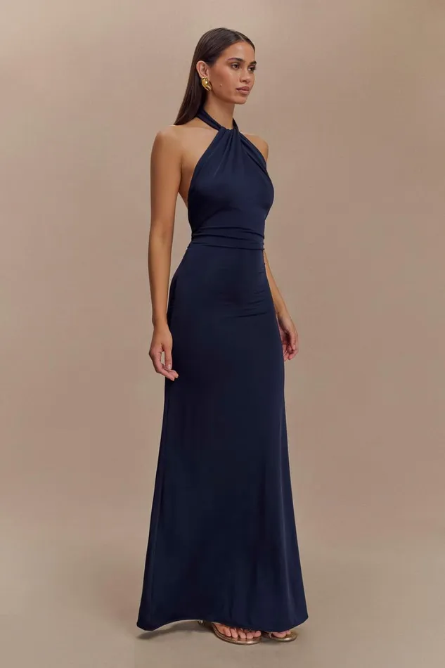 Women Meshki Dresses Elyna Slinky Halter Maxi Dress 8211 Navy