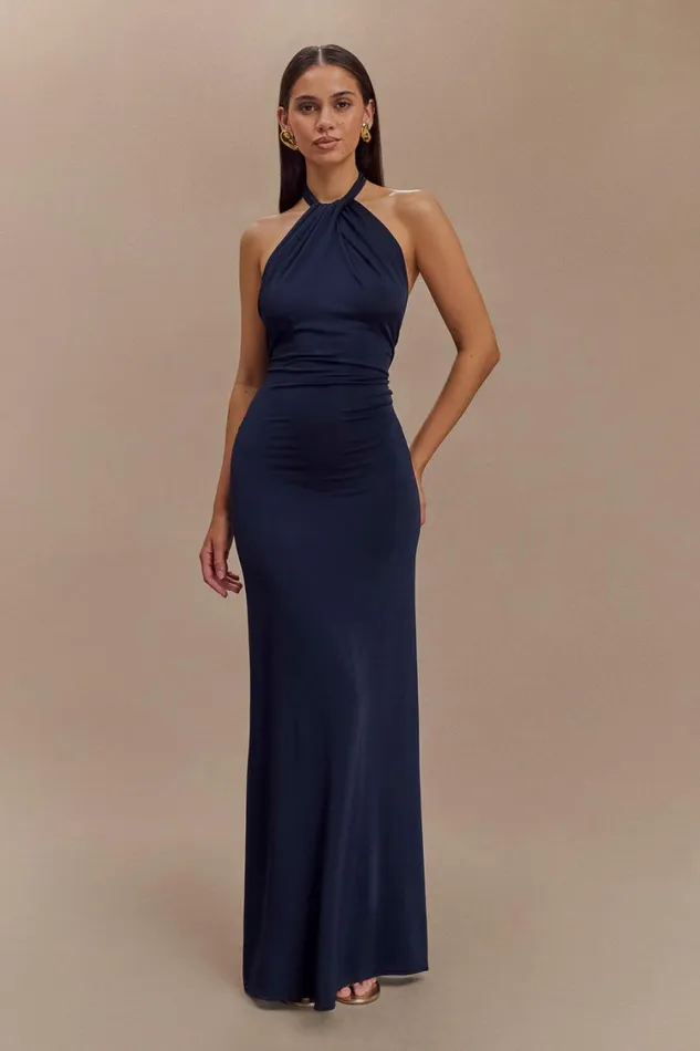 Women Meshki Dresses Elyna Slinky Halter Maxi Dress 8211 Navy