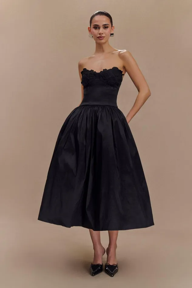 Women Meshki Dresses Elyssa Embroidered Midi Dress 8211 Black