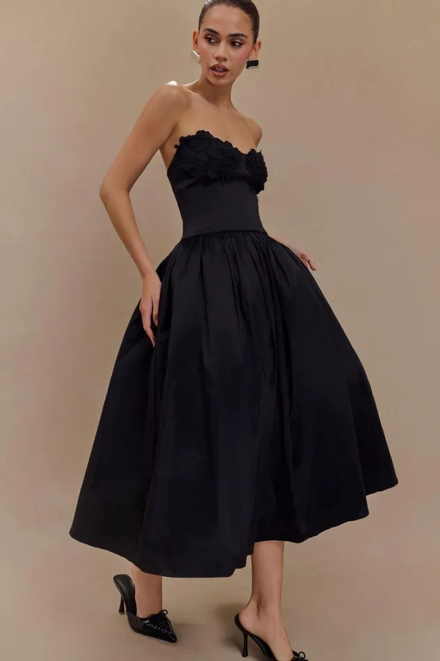 Women Meshki Dresses Elyssa Embroidered Midi Dress 8211 Black