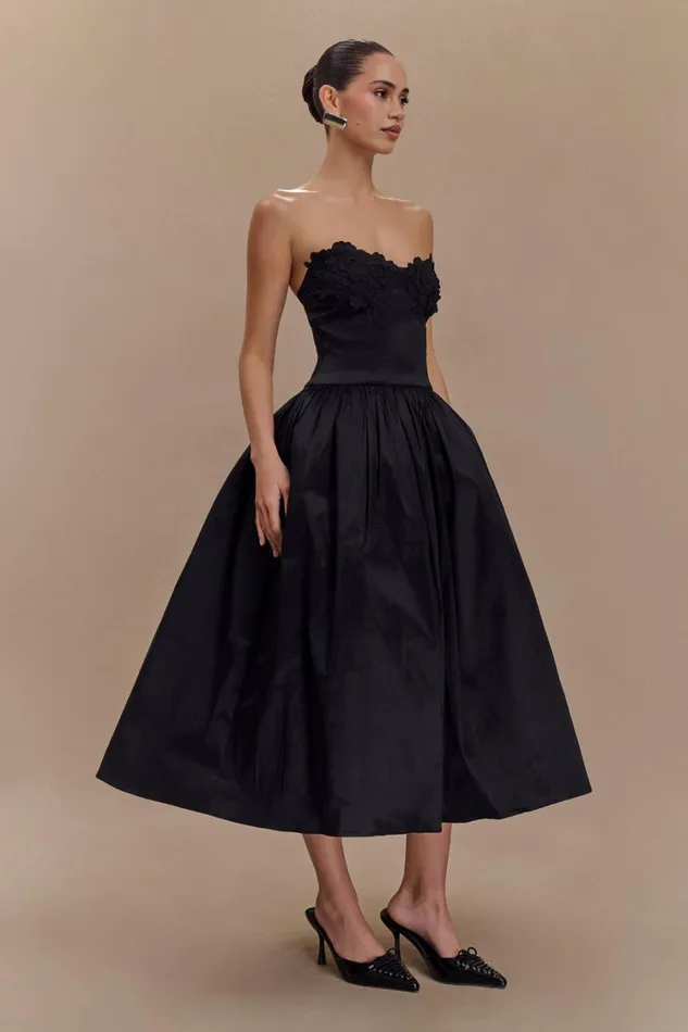 Women Meshki Dresses Elyssa Embroidered Midi Dress 8211 Black