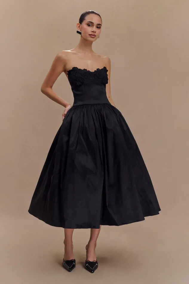 Women Meshki Dresses Elyssa Embroidered Midi Dress 8211 Black