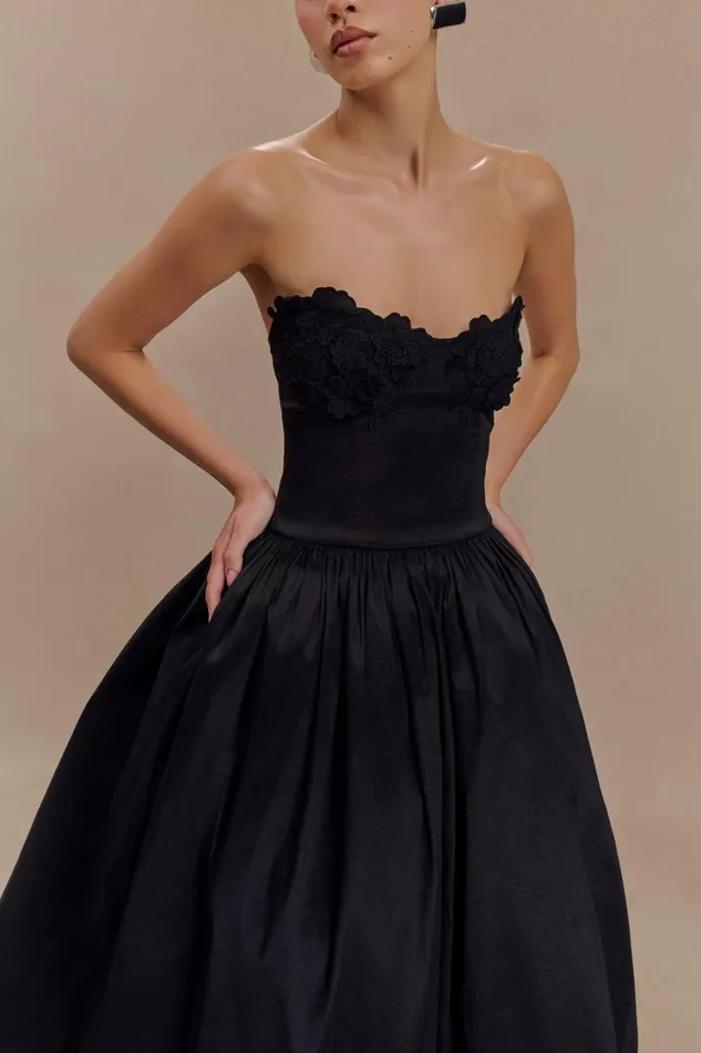 Women Meshki Dresses Elyssa Embroidered Midi Dress 8211 Black