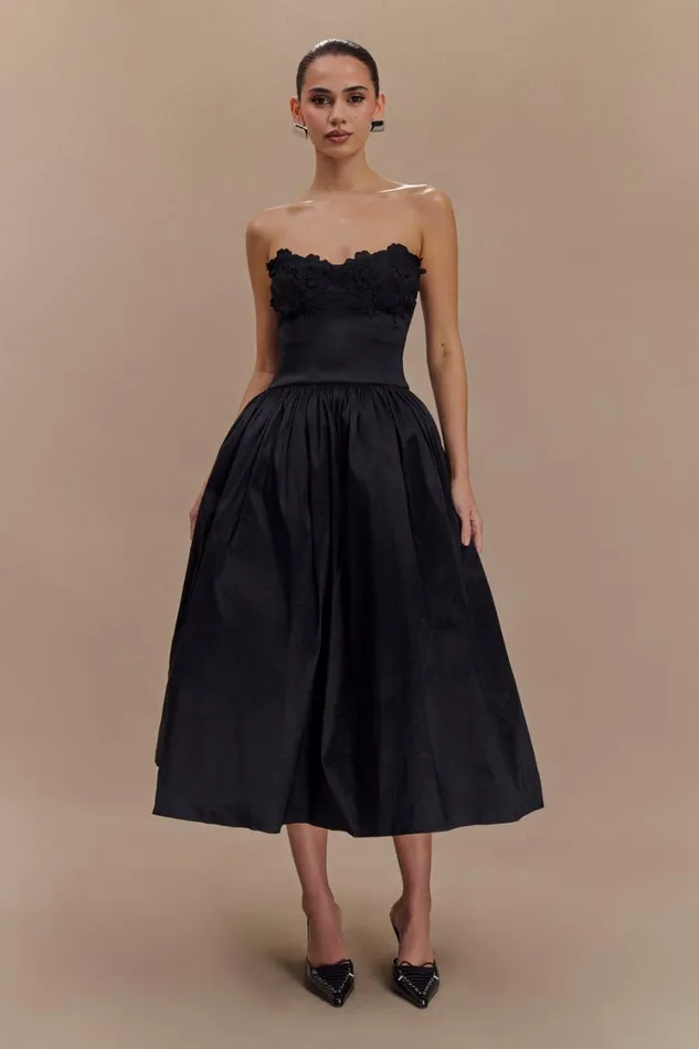 Women Meshki Dresses Elyssa Embroidered Midi Dress 8211 Black