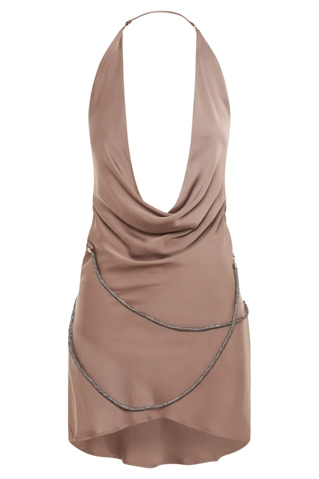 Women Meshki Dresses Emilia Diamante Rope Mini Dress 8211 Mocha