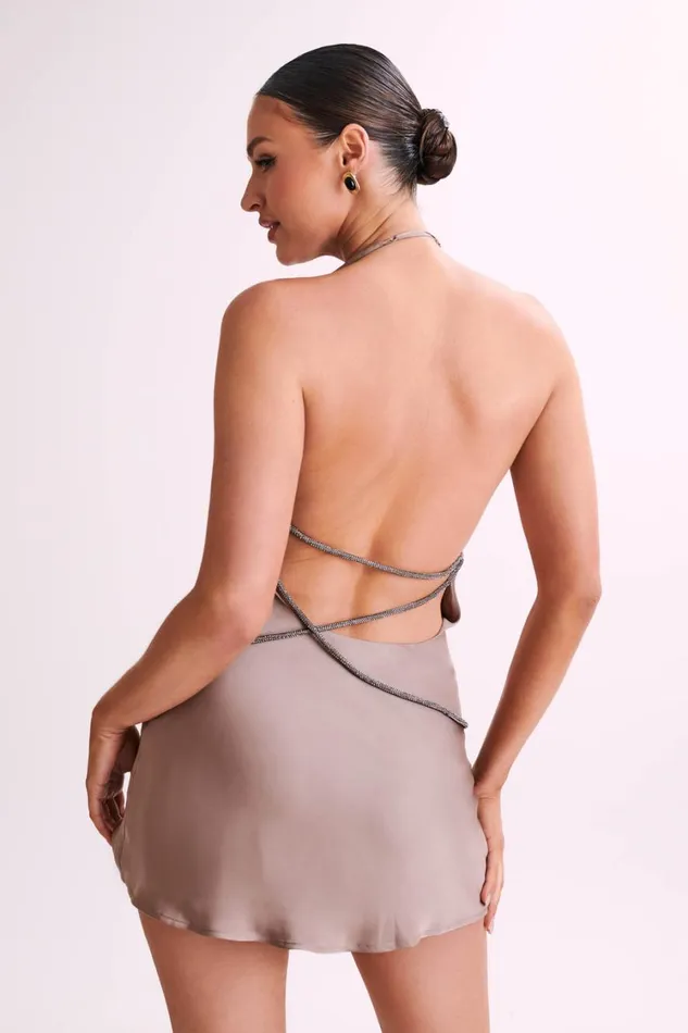 Women Meshki Dresses Emilia Diamante Rope Mini Dress 8211 Mocha