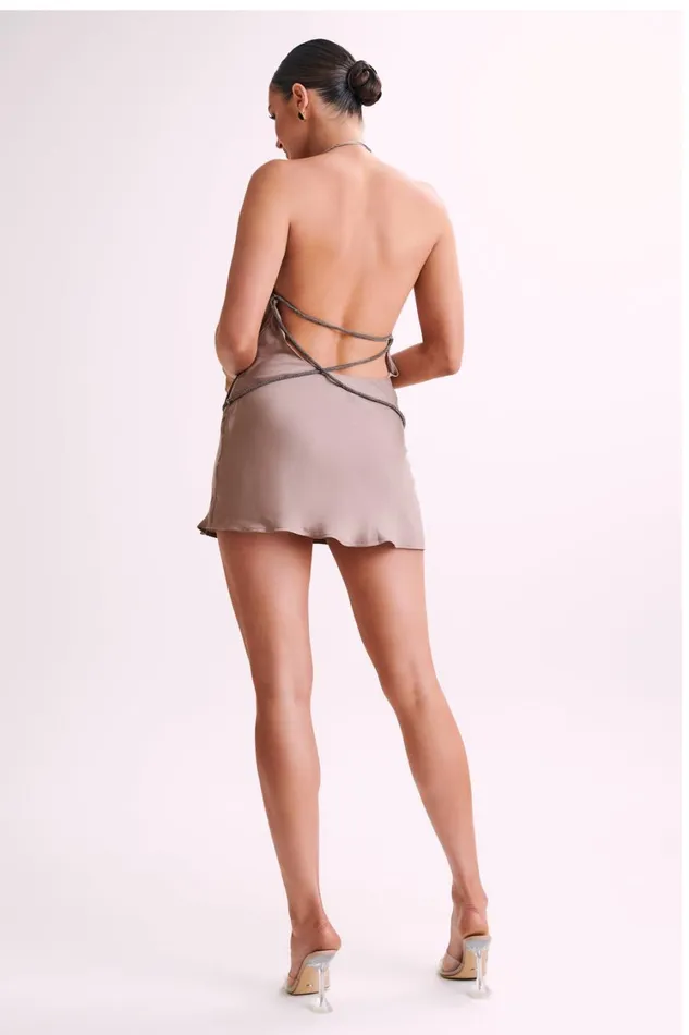 Women Meshki Dresses Emilia Diamante Rope Mini Dress 8211 Mocha
