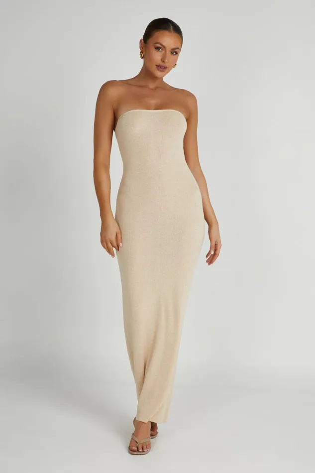 Women Meshki Dresses Emmy Strapless Knit Maxi Dress 8211 Wheat