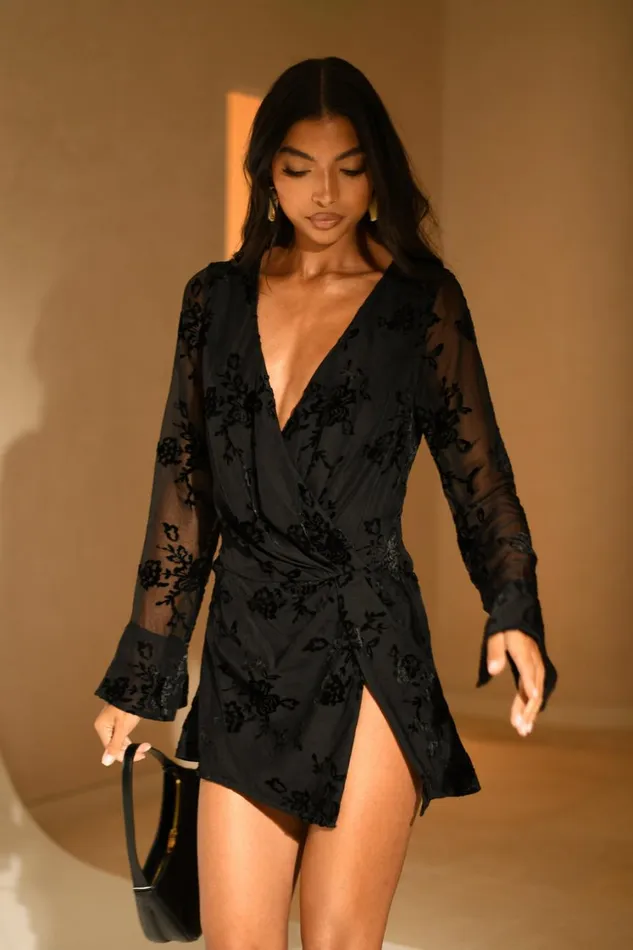 Women Meshki Dresses Emory Burnout Velvet Dress 8211 Black