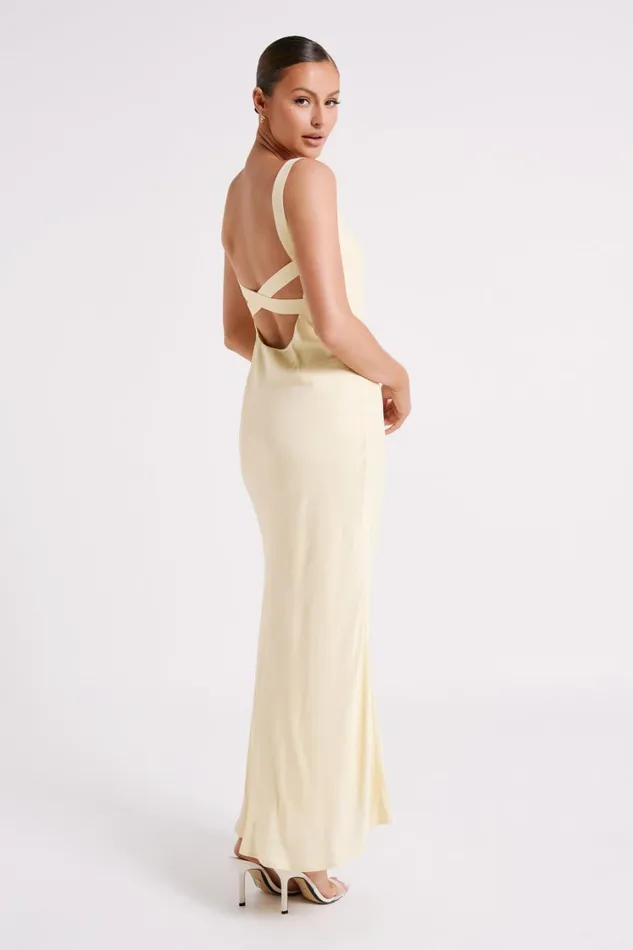 Women Meshki Dresses Ensley Satin Maxi Dress 8211 Light Yellow