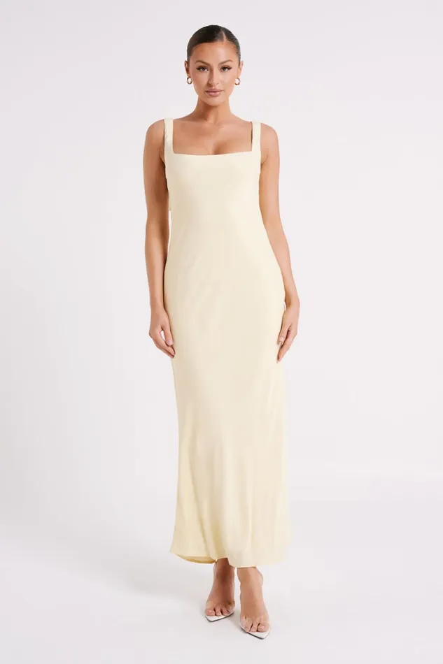 Women Meshki Dresses Ensley Satin Maxi Dress 8211 Light Yellow