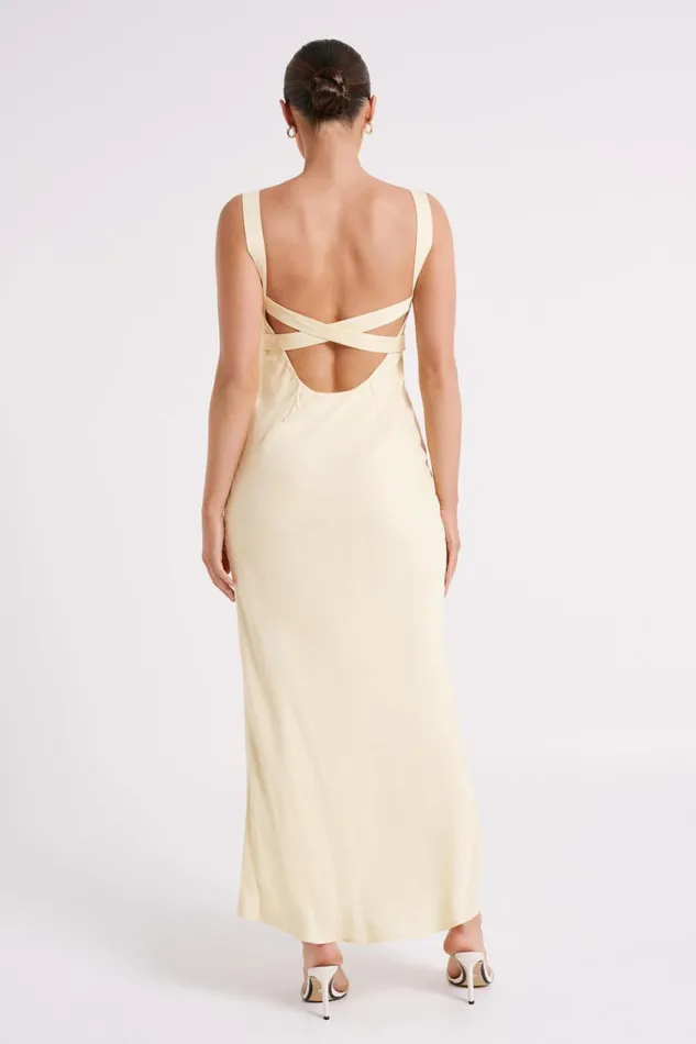 Women Meshki Dresses Ensley Satin Maxi Dress 8211 Light Yellow