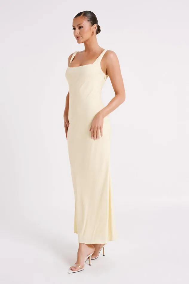 Women Meshki Dresses Ensley Satin Maxi Dress 8211 Light Yellow