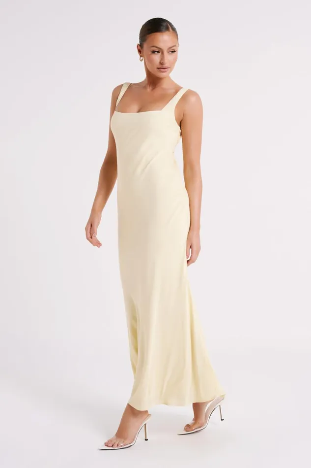 Women Meshki Dresses Ensley Satin Maxi Dress 8211 Light Yellow