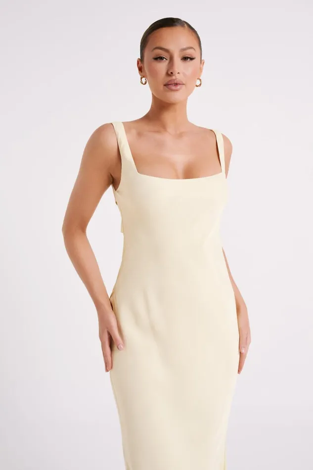 Women Meshki Dresses Ensley Satin Maxi Dress 8211 Light Yellow