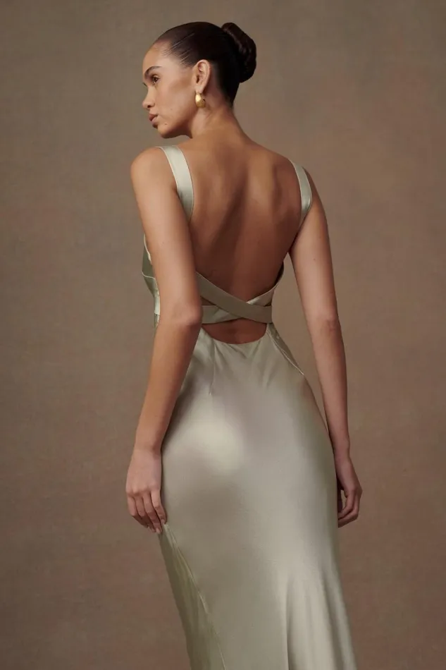 Women Meshki Dresses Ensley Satin Maxi Dress 8211 Sage