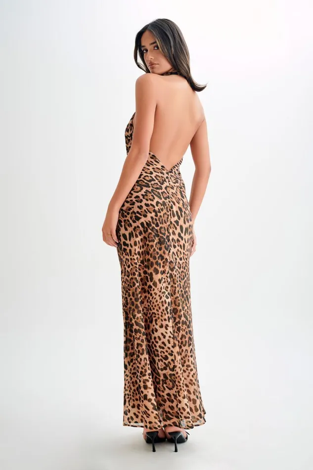 Women Meshki Dresses Estella Chiffon Cowl Maxi Dress 8211 Leopard Print