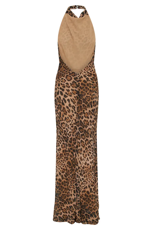 Women Meshki Dresses Estella Chiffon Cowl Maxi Dress 8211 Leopard Print